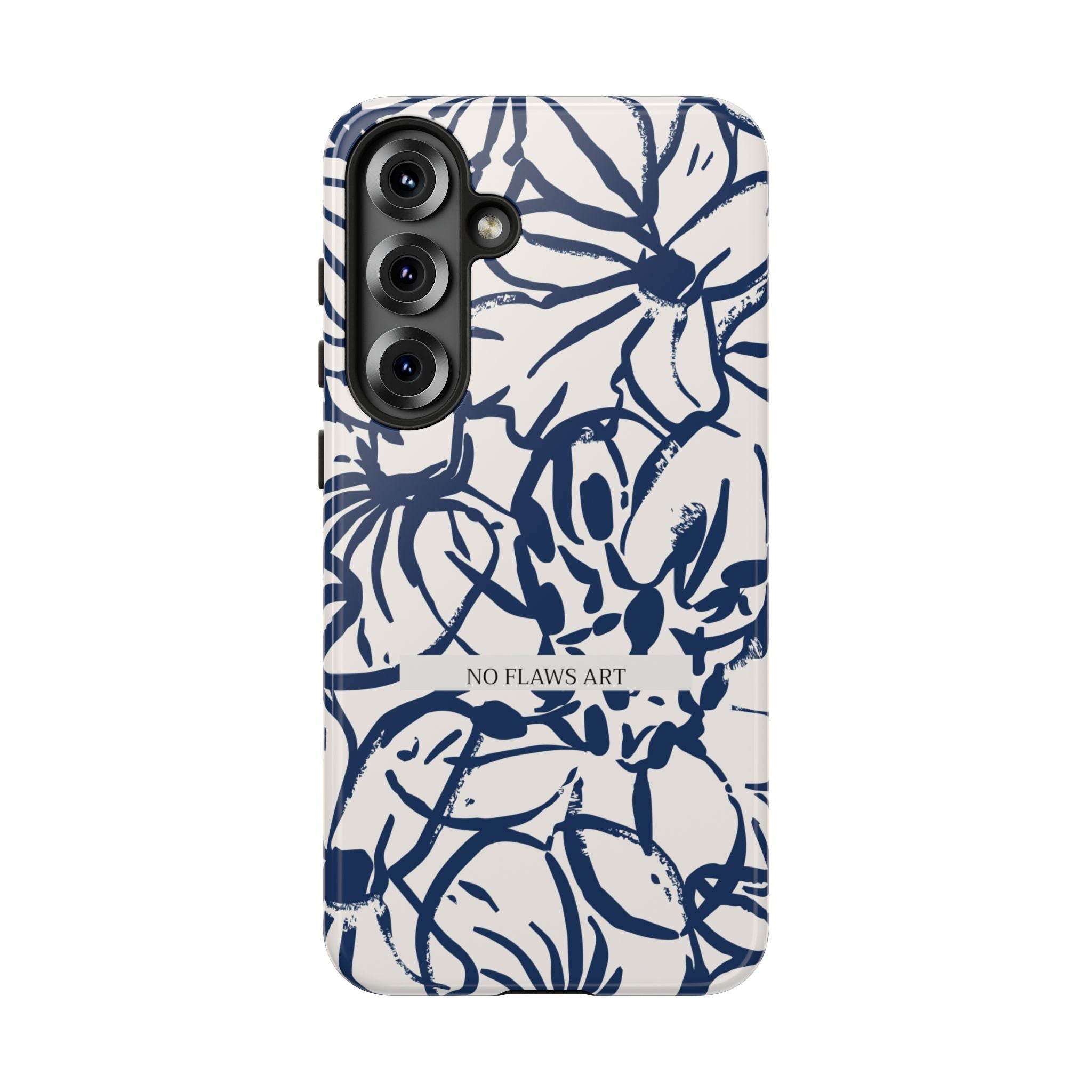 Navy Floral Tough Phone Case — "No Flaws Art" Protective Phone Cover