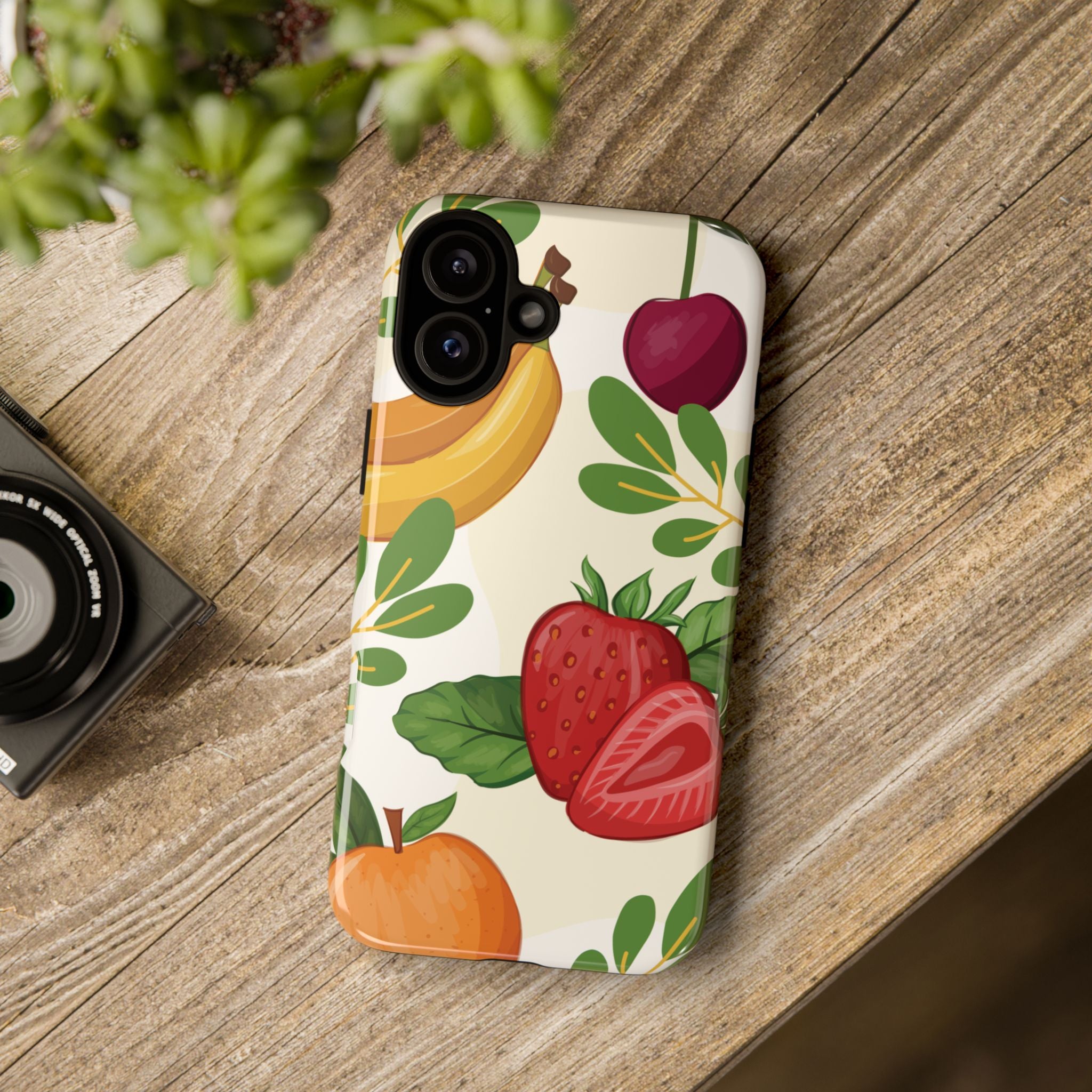 Fruit Pattern Tough Case — Floral Strawberry & Banana Phone Cover