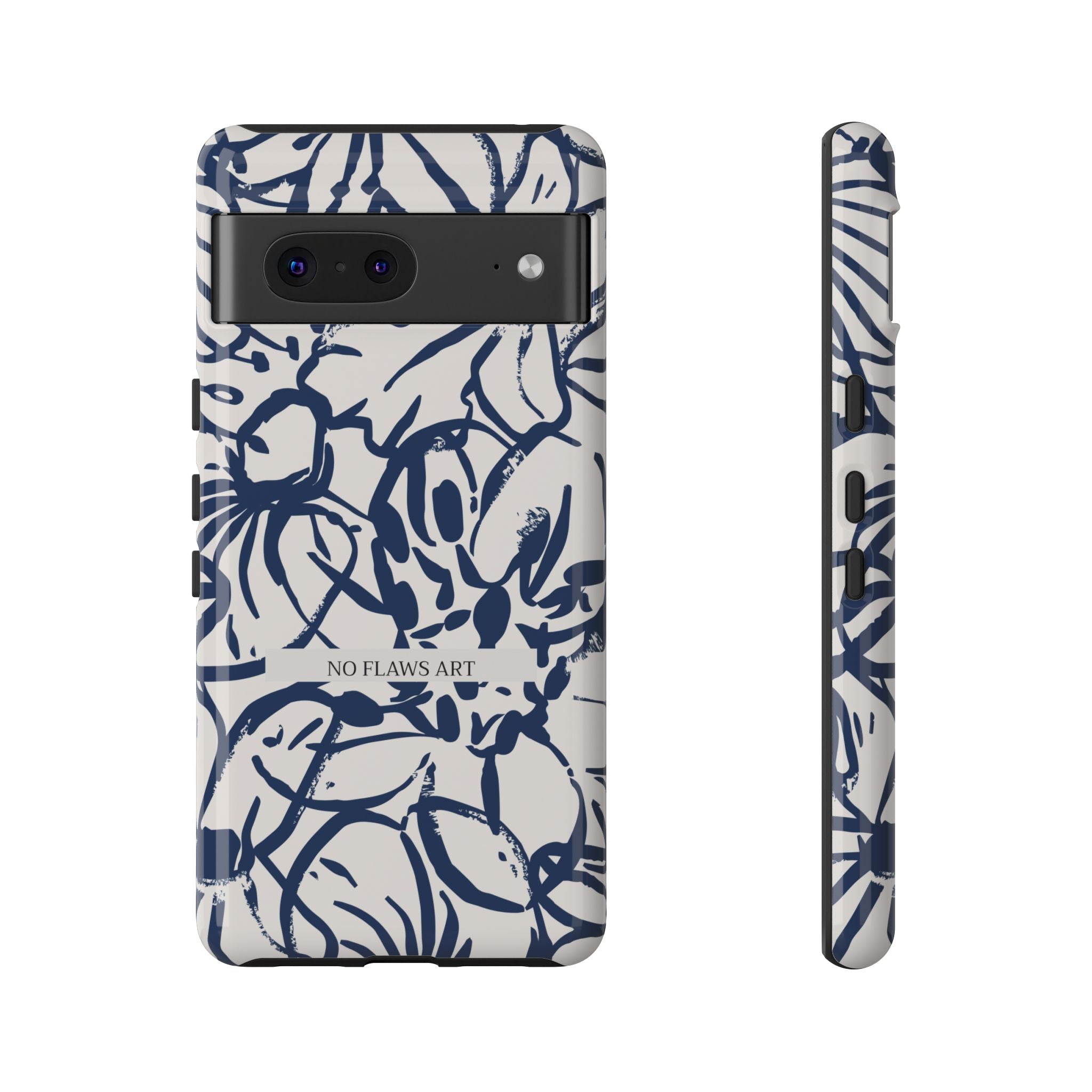Navy Floral Tough Phone Case — "No Flaws Art" Protective Phone Cover