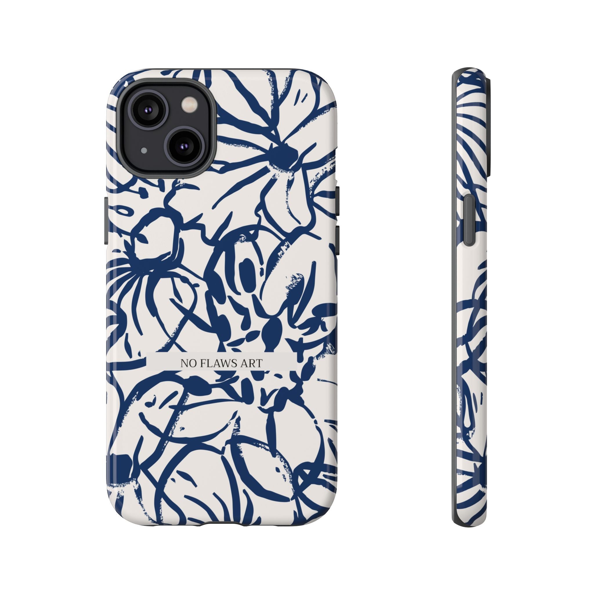 Navy Floral Tough Phone Case — "No Flaws Art" Protective Phone Cover