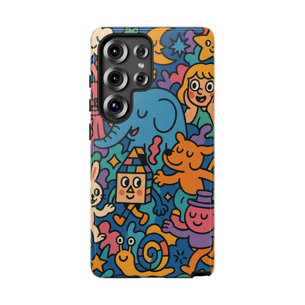 Colorful Doodle Phone Case — Cute Cartoon Animals & Characters