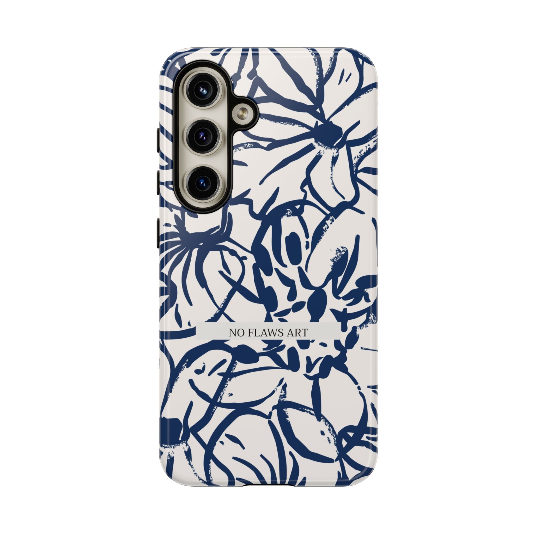 Navy Floral Tough Phone Case — "No Flaws Art" Protective Phone Cover