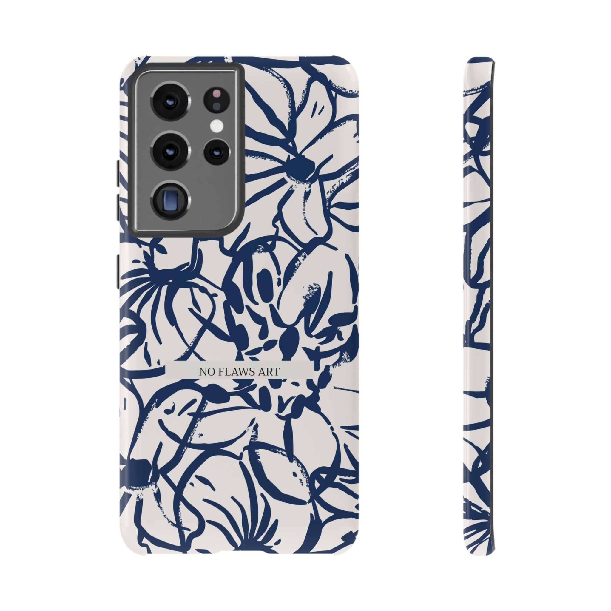 Navy Floral Tough Phone Case — "No Flaws Art" Protective Phone Cover