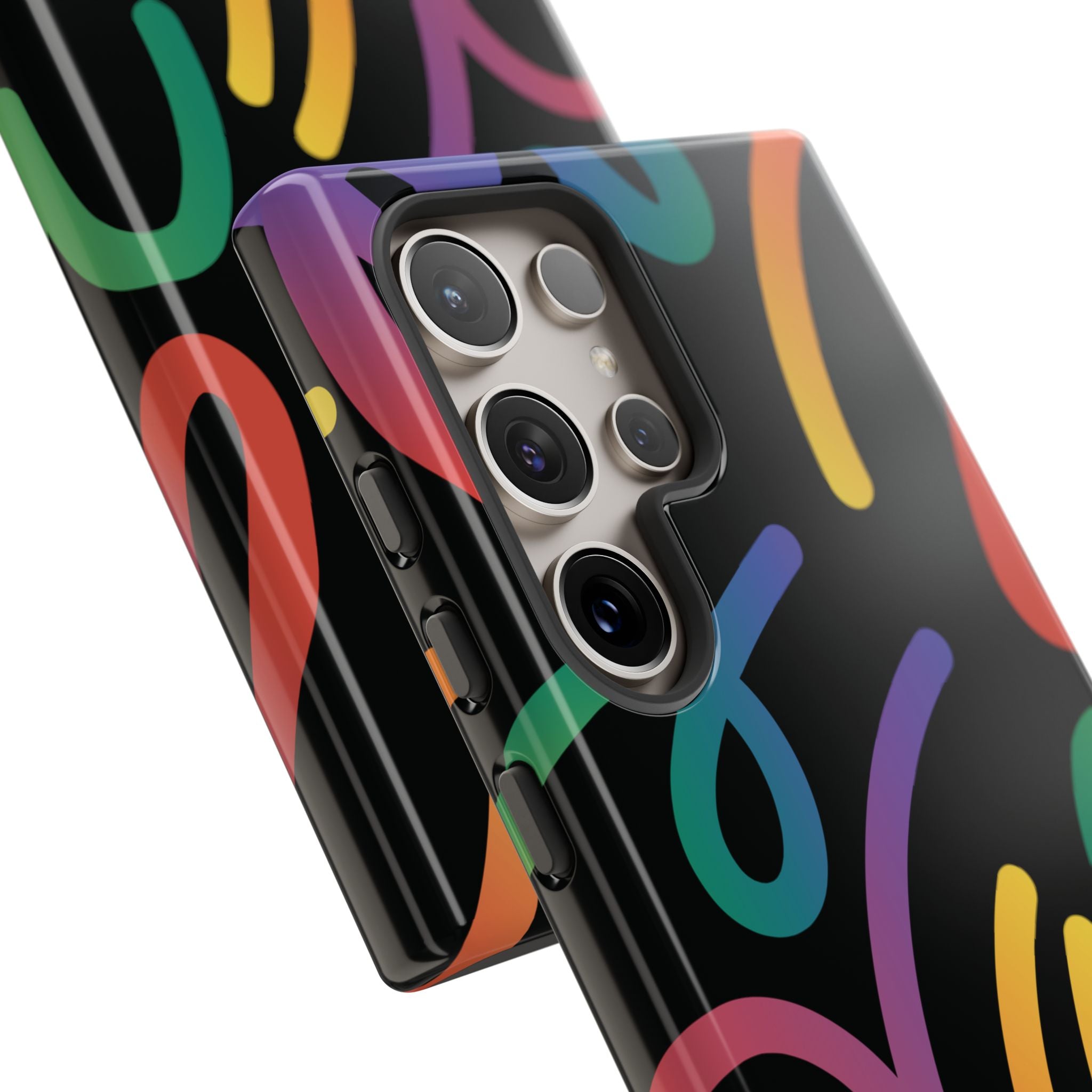 Colorful Doodle Tough Phone Case — Black Background Protective Cover