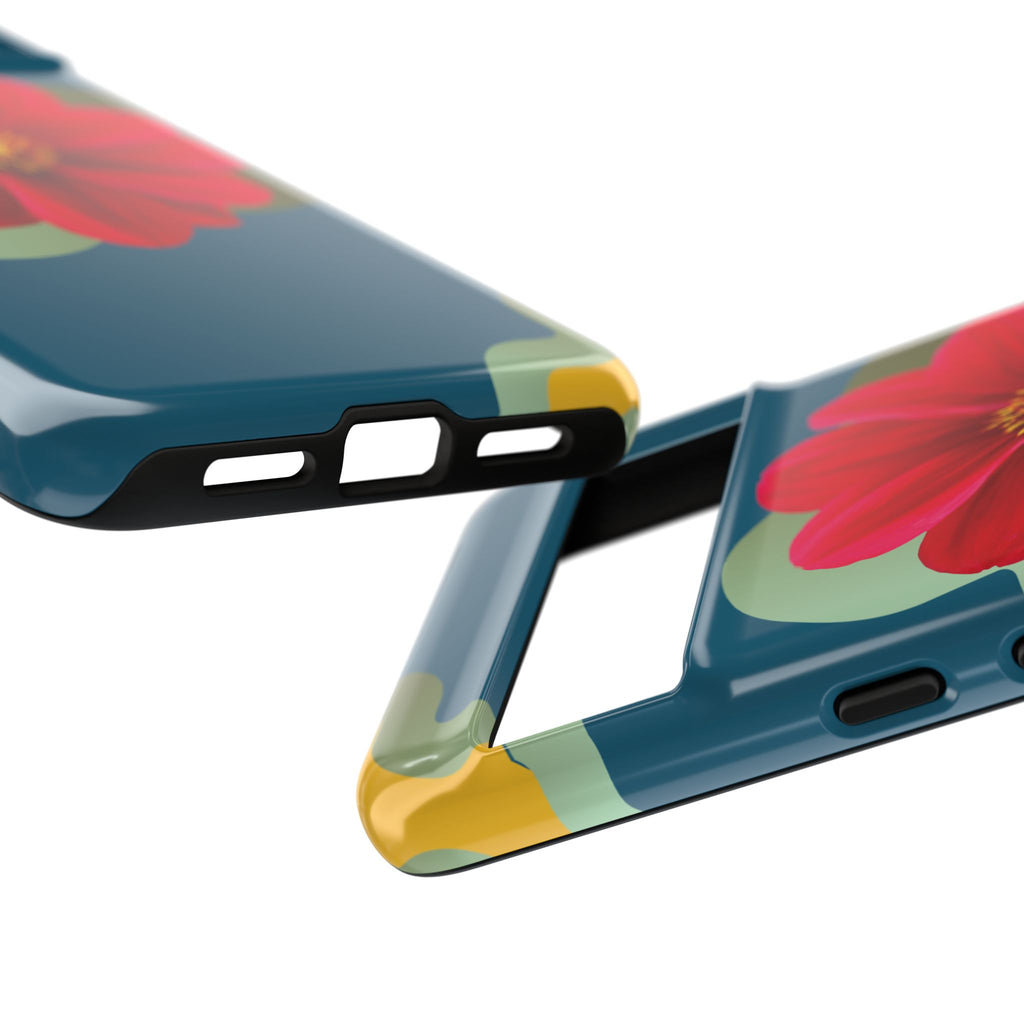 Floral Burst Tough Phone Case — Red Flower on Teal Protective Cover