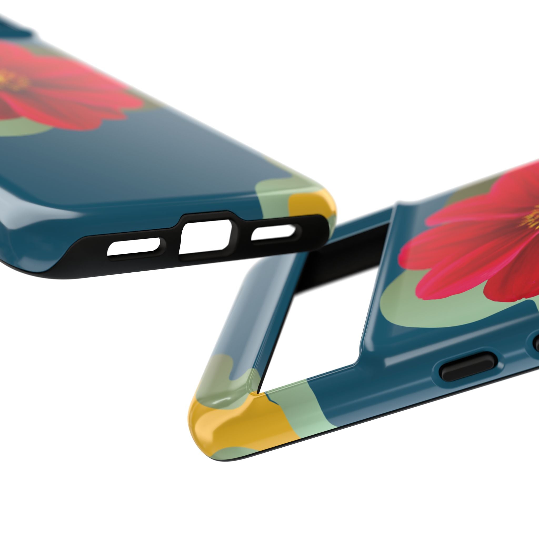 Floral Burst Tough Phone Case — Red Flower on Teal Protective Cover