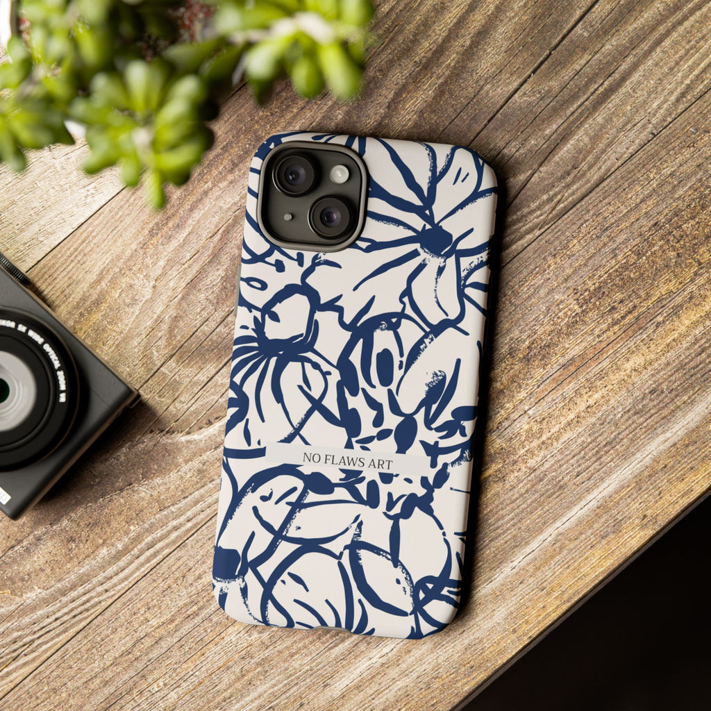 Navy Floral Tough Phone Case — "No Flaws Art" Protective Phone Cover