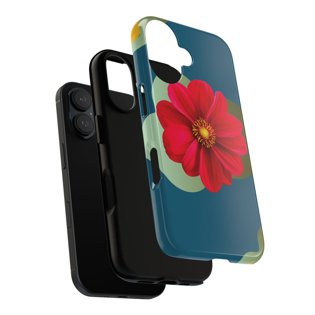 Floral Burst Tough Phone Case — Red Flower on Teal Protective Cover