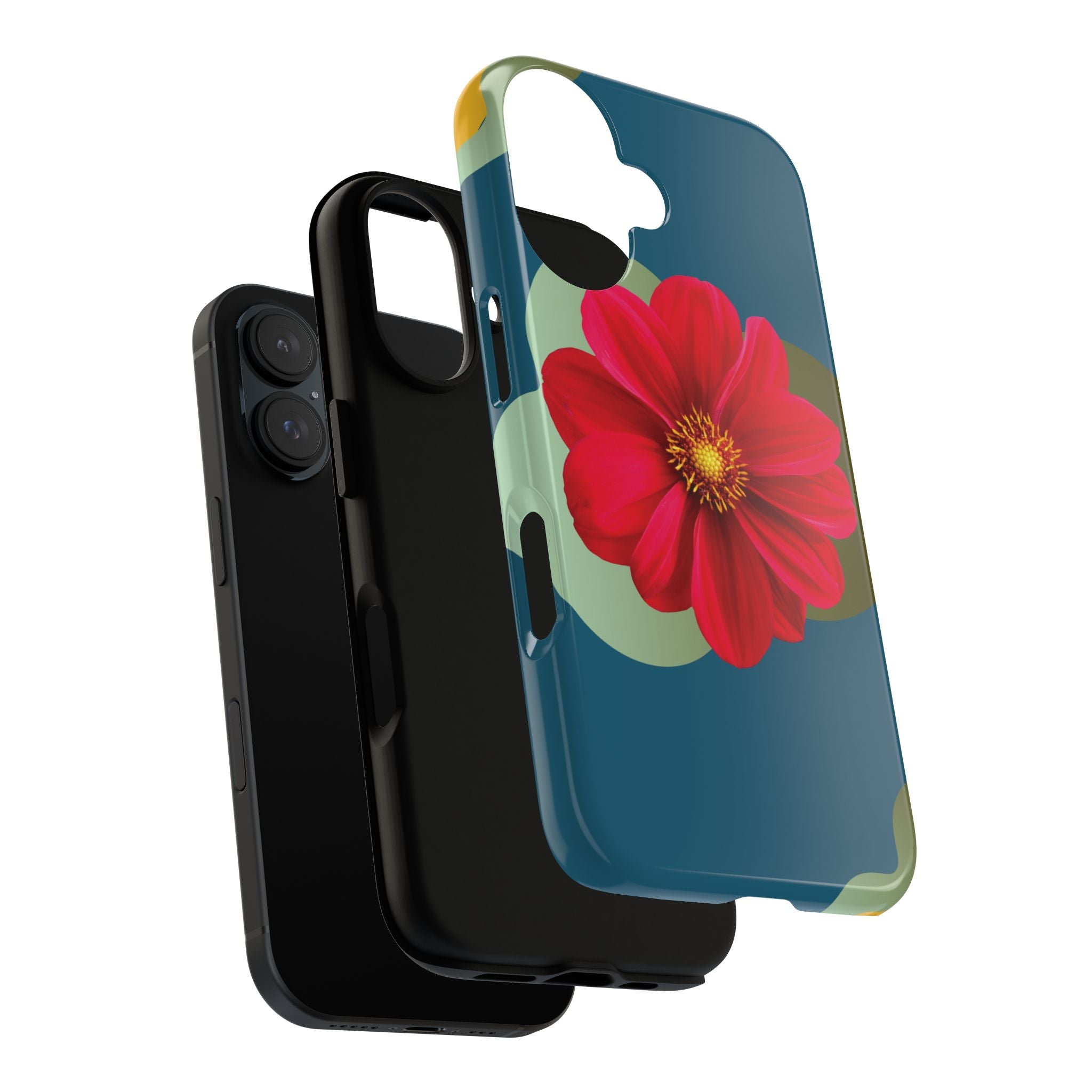 Floral Burst Tough Phone Case — Red Flower on Teal Protective Cover