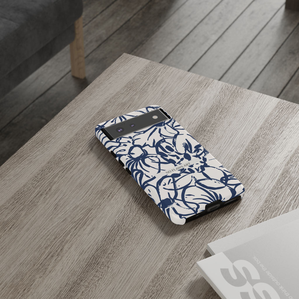 Navy Floral Tough Phone Case — "No Flaws Art" Protective Phone Cover