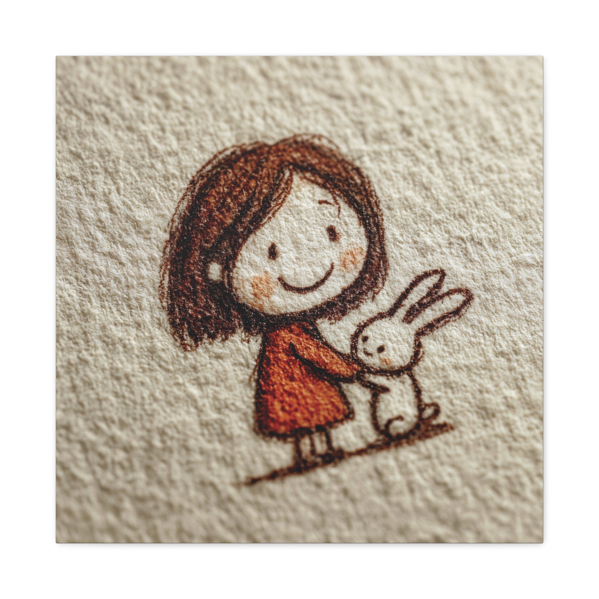 Cute Girl with Bunny Matte Canvas Wall Art – Stretched 1.25"