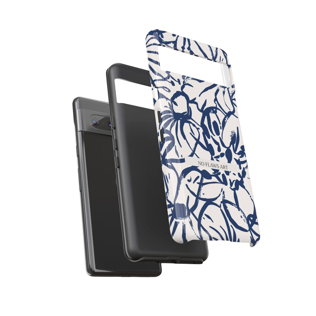 Navy Floral Tough Phone Case — "No Flaws Art" Protective Phone Cover