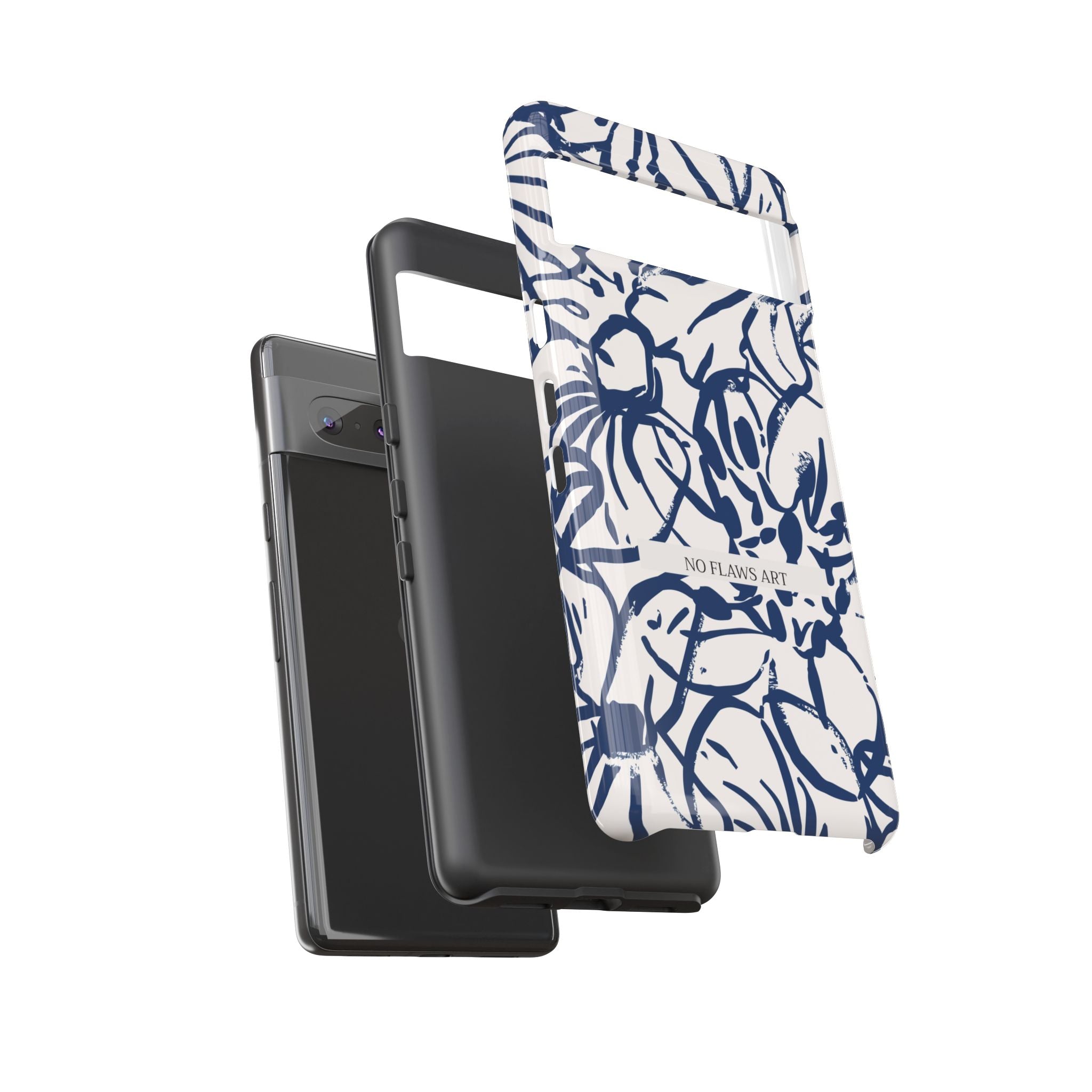 Navy Floral Tough Phone Case — "No Flaws Art" Protective Phone Cover