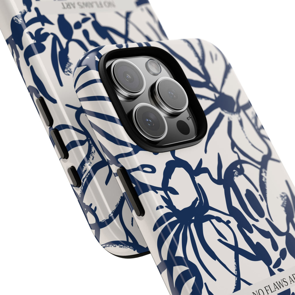 Navy Floral Tough Phone Case — "No Flaws Art" Protective Phone Cover