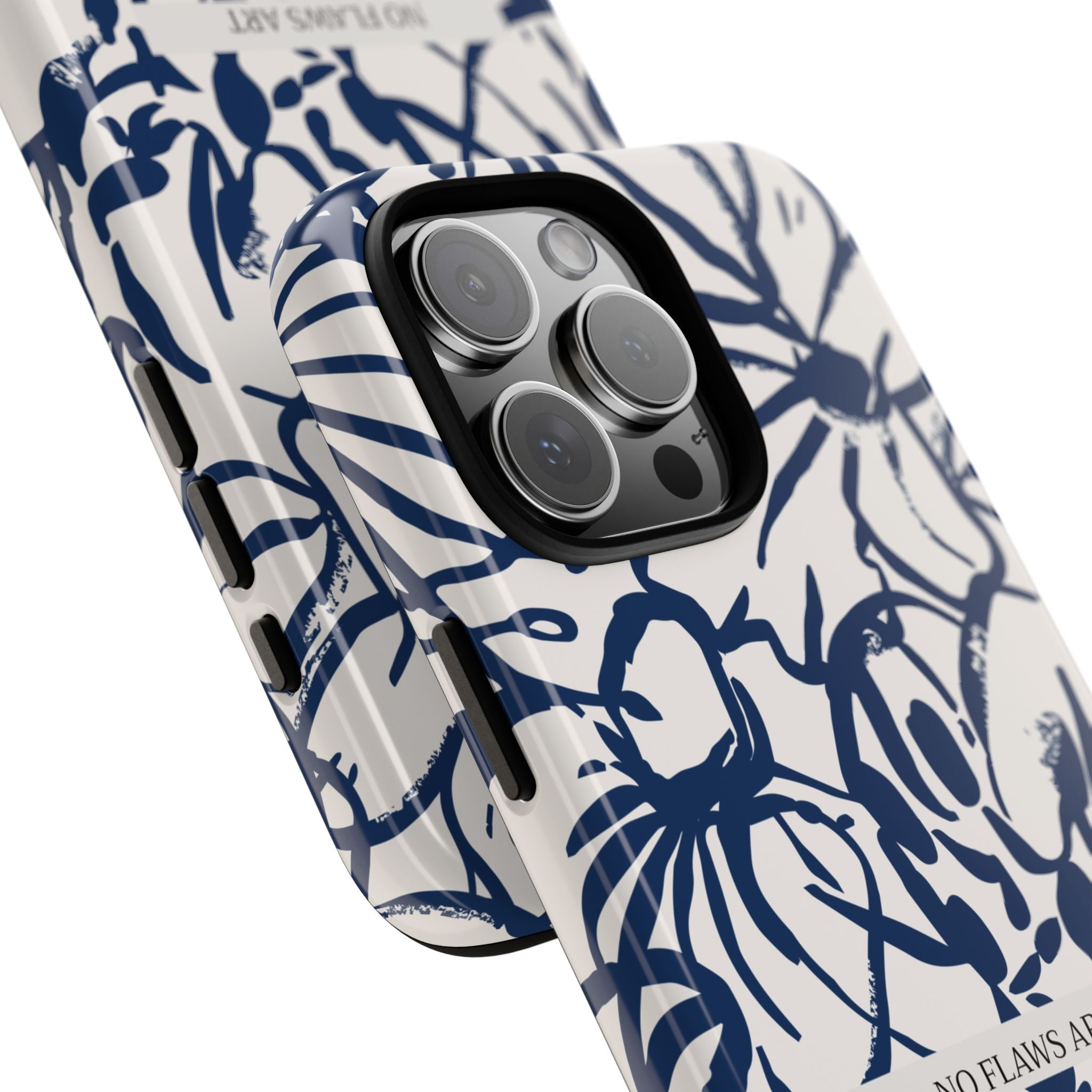 Navy Floral Tough Phone Case — "No Flaws Art" Protective Phone Cover