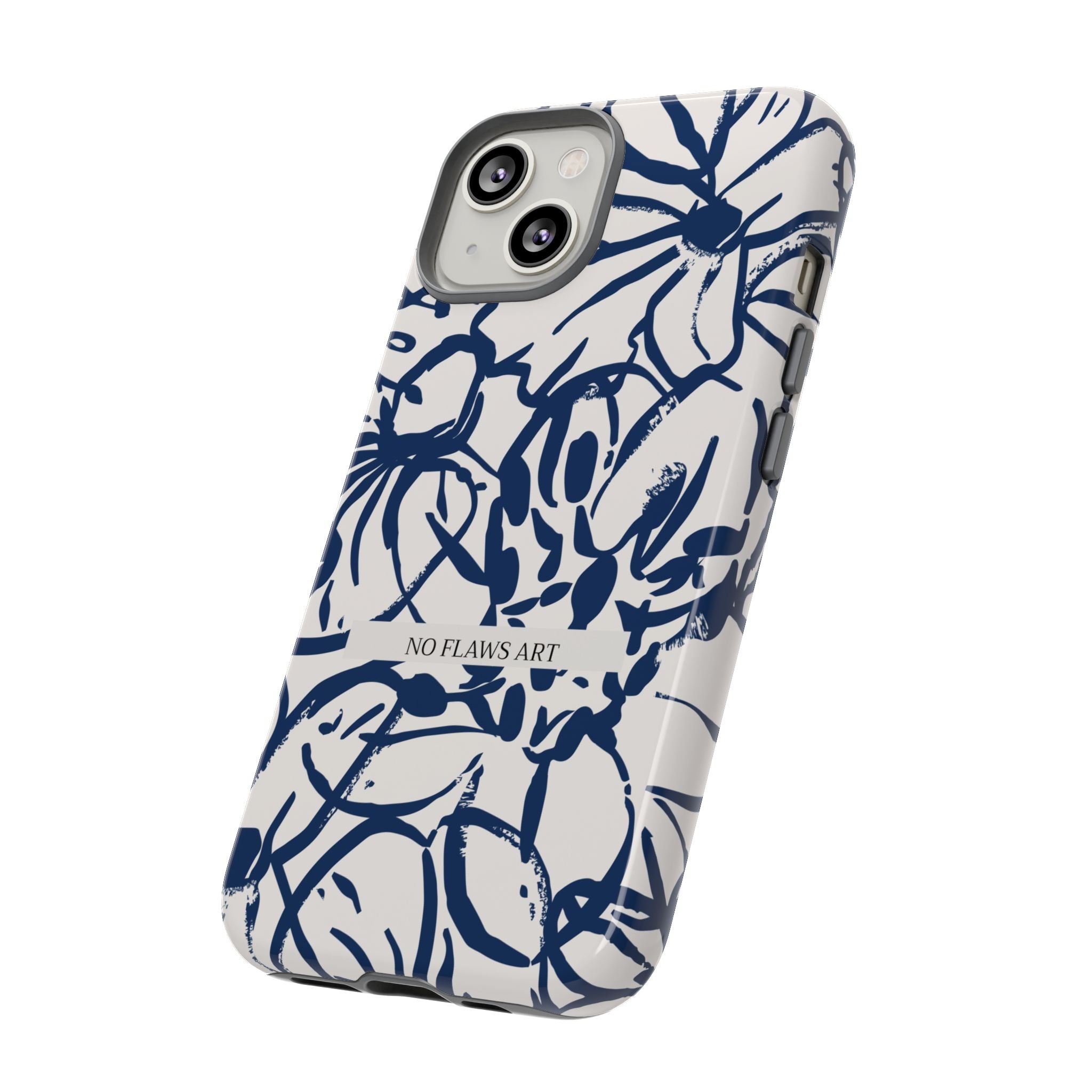 Navy Floral Tough Phone Case — "No Flaws Art" Protective Phone Cover