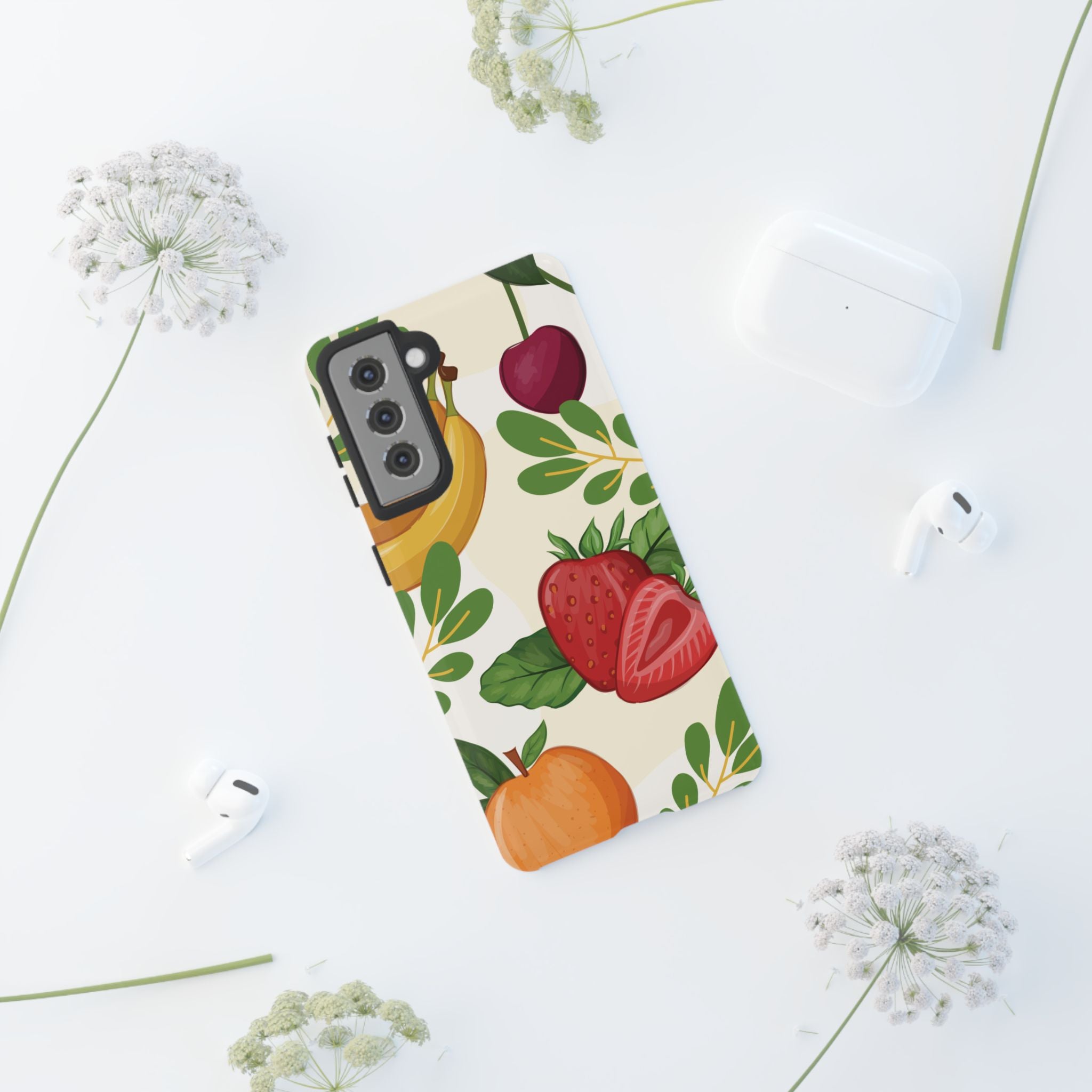 Fruit Pattern Tough Case — Floral Strawberry & Banana Phone Cover