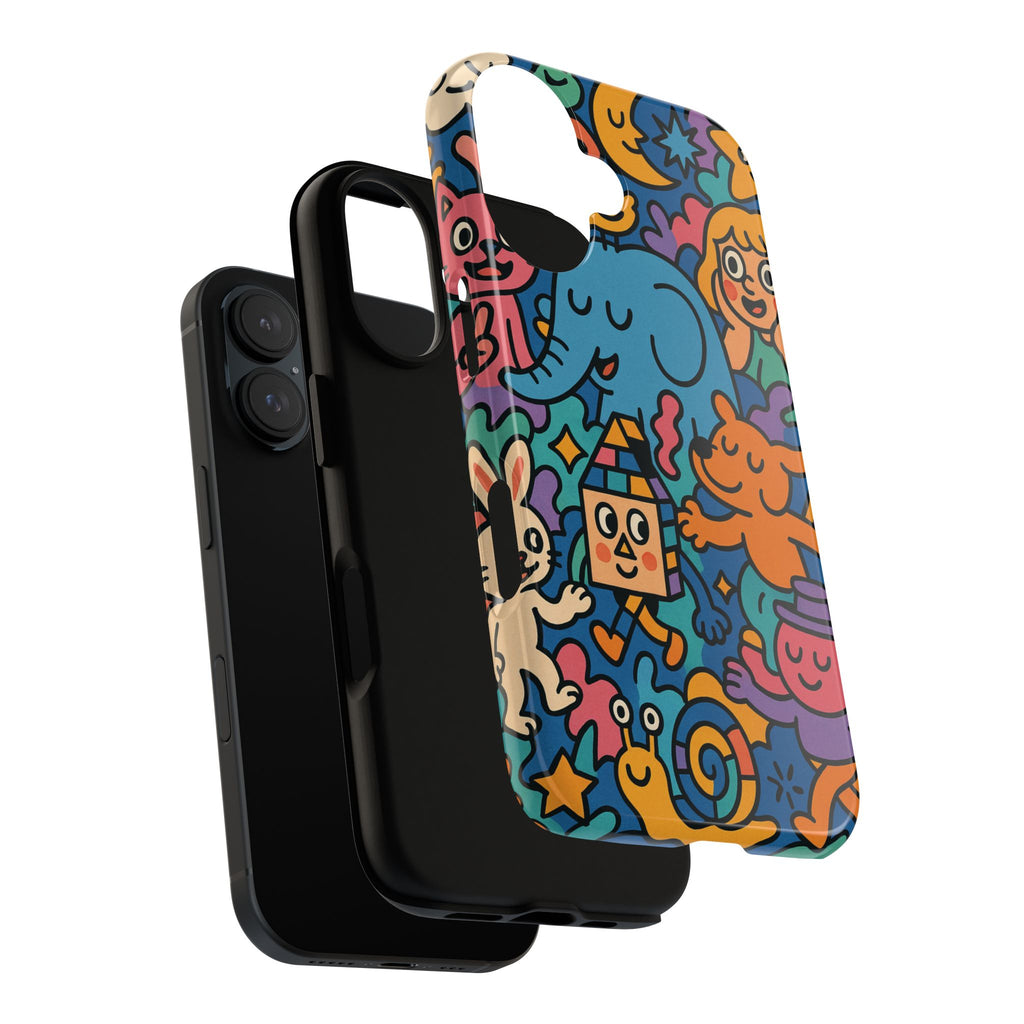 Colorful Doodle Phone Case — Cute Cartoon Animals & Characters