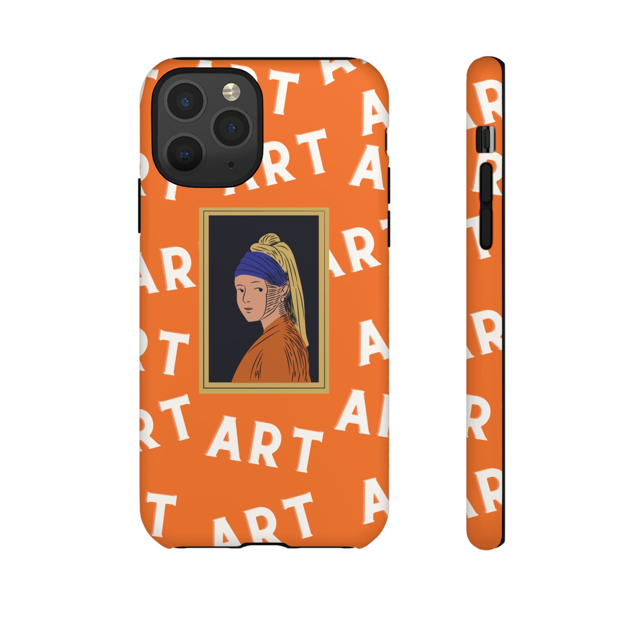 Bold Orange "ART" Pattern with Framed Girl with Pearl Earring Illustration