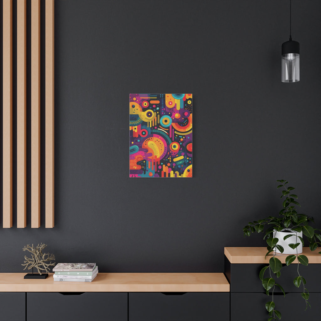 Abstract Neon Shapes Matte Canvas Print — Colorful Geometric Wall Art
