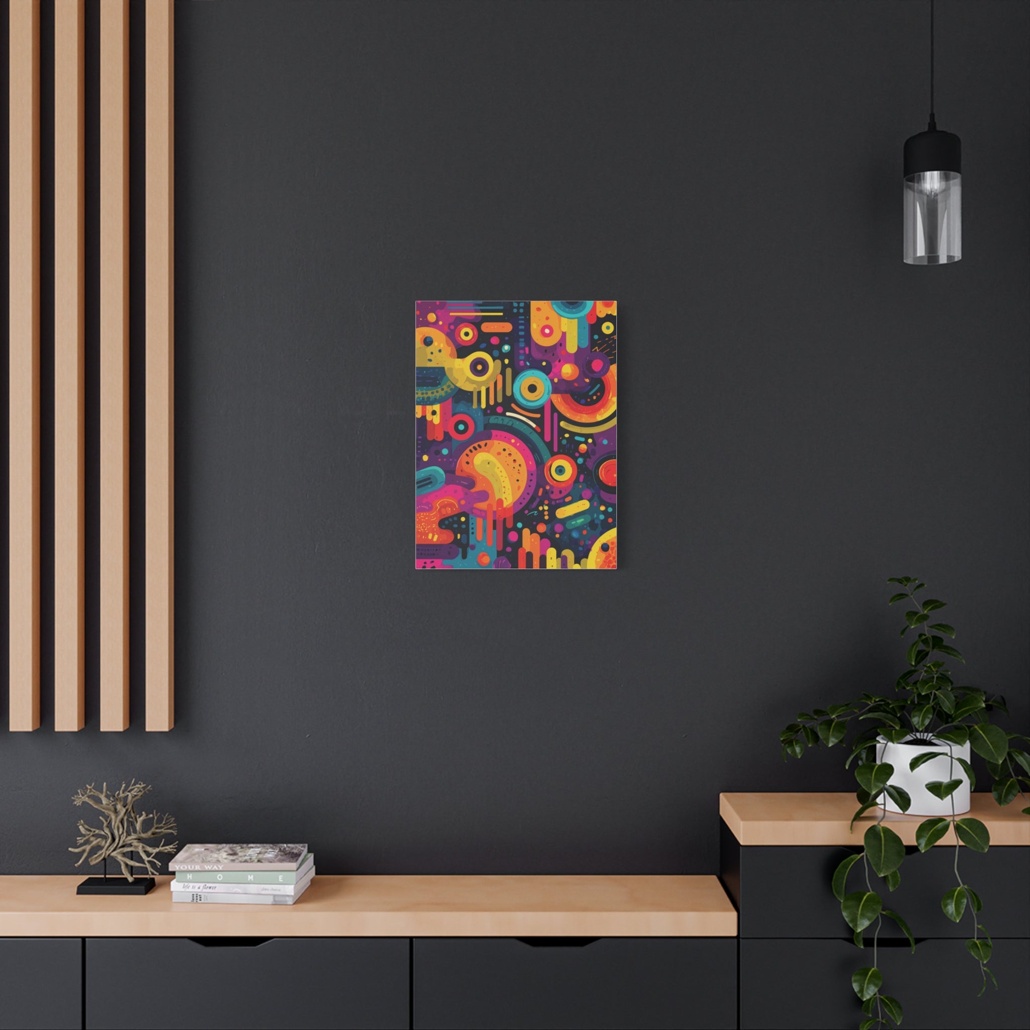 Abstract Neon Shapes Matte Canvas Print — Colorful Geometric Wall Art