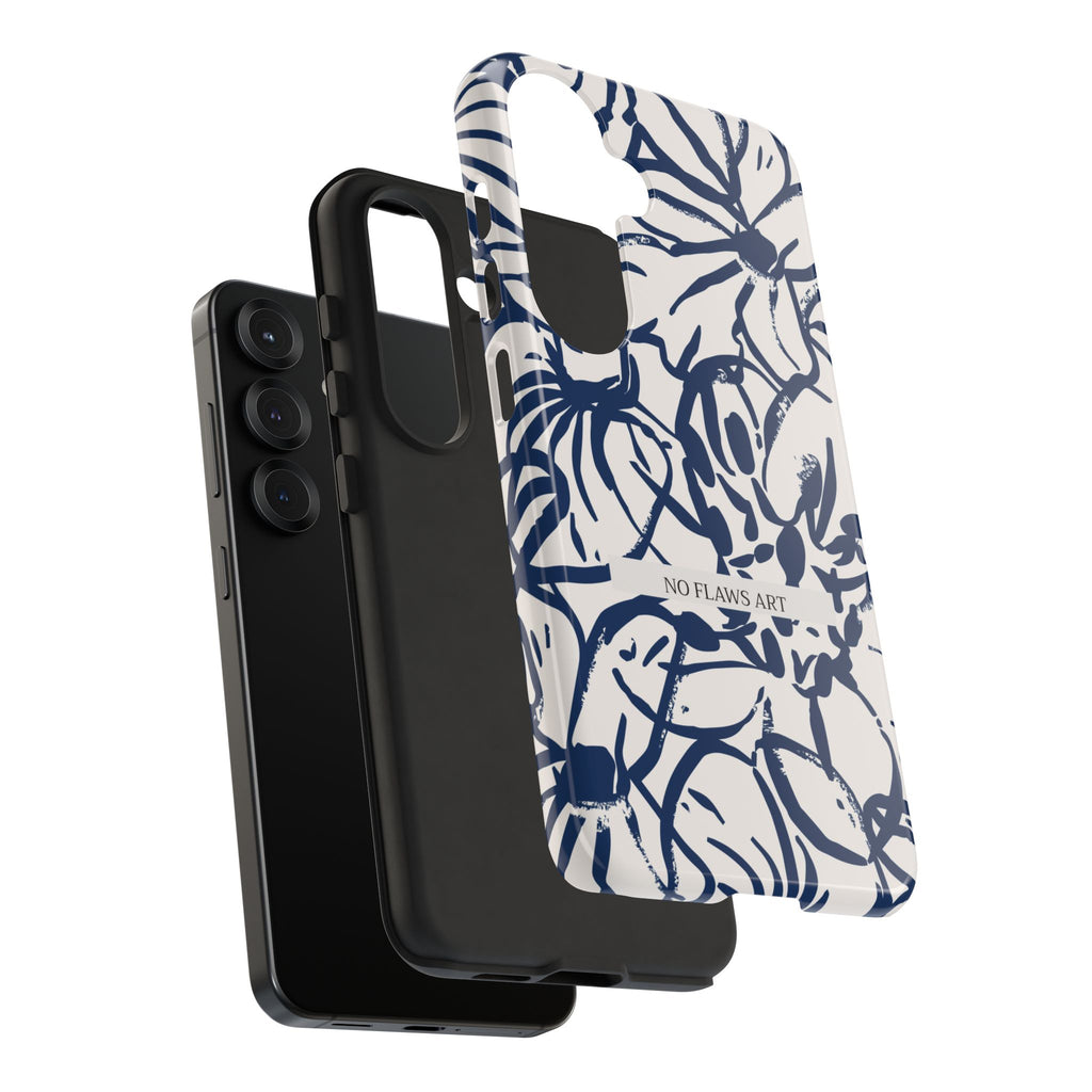 Navy Floral Tough Phone Case — "No Flaws Art" Protective Phone Cover