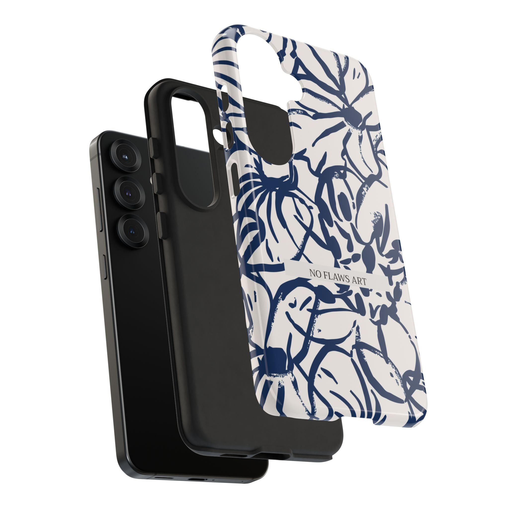 Navy Floral Tough Phone Case — "No Flaws Art" Protective Phone Cover