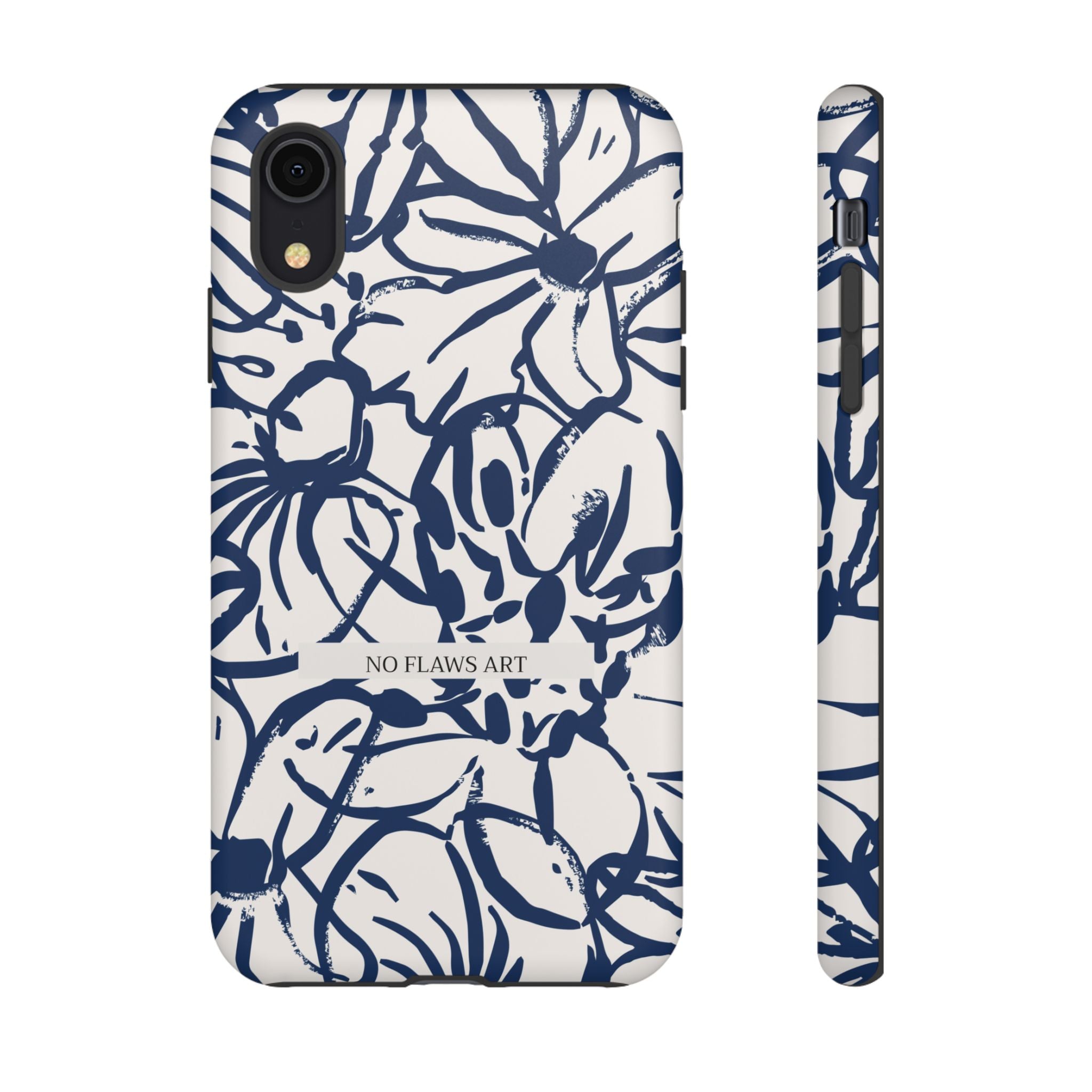 Navy Floral Tough Phone Case — "No Flaws Art" Protective Phone Cover