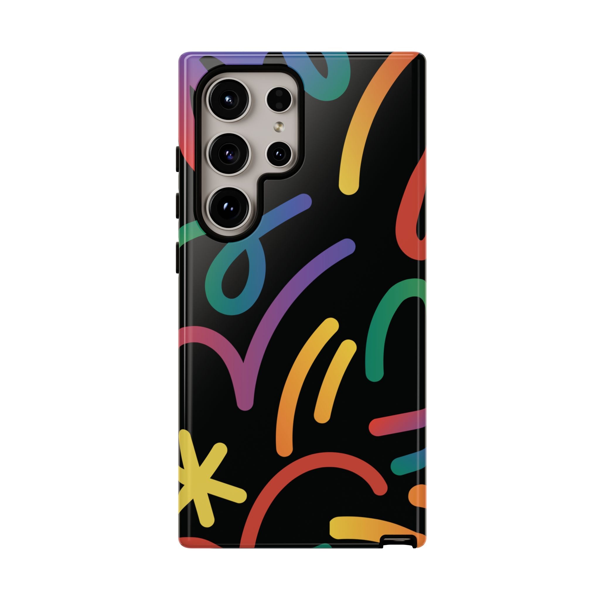 Colorful Doodle Tough Phone Case — Black Background Protective Cover