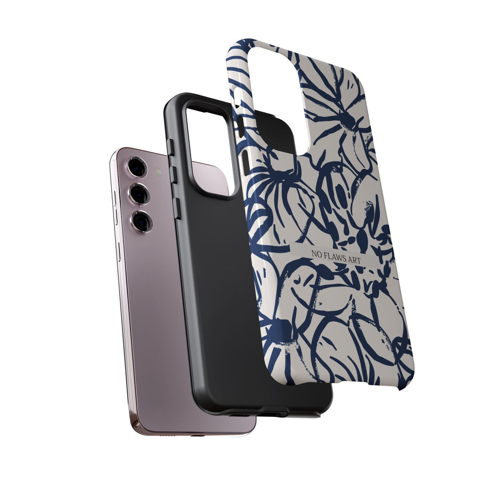 Navy Floral Tough Phone Case — "No Flaws Art" Protective Phone Cover