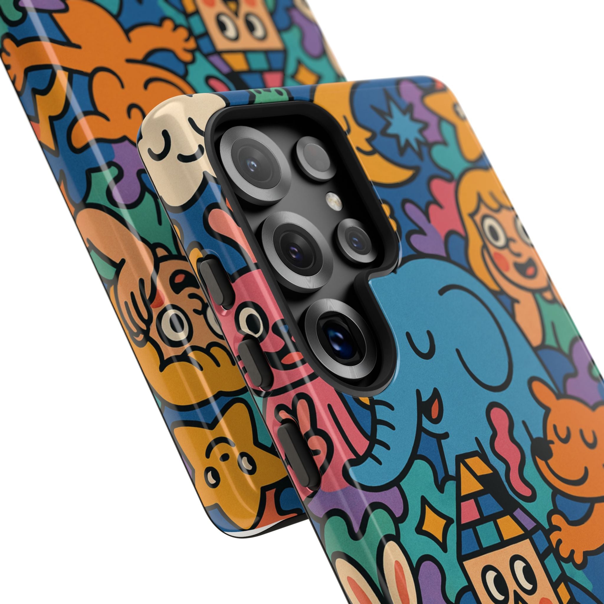 Colorful Doodle Phone Case — Cute Cartoon Animals & Characters