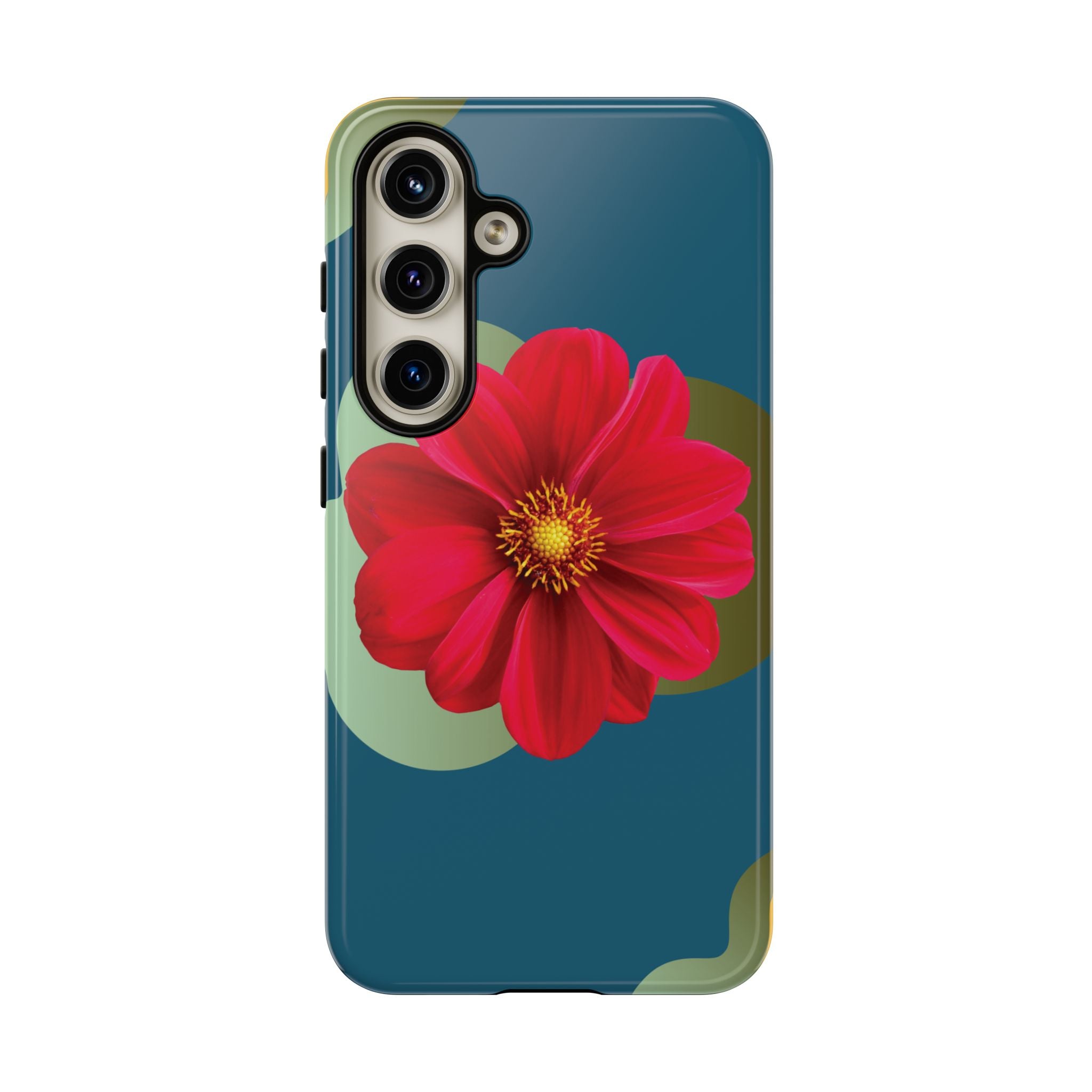 Floral Burst Tough Phone Case — Red Flower on Teal Protective Cover