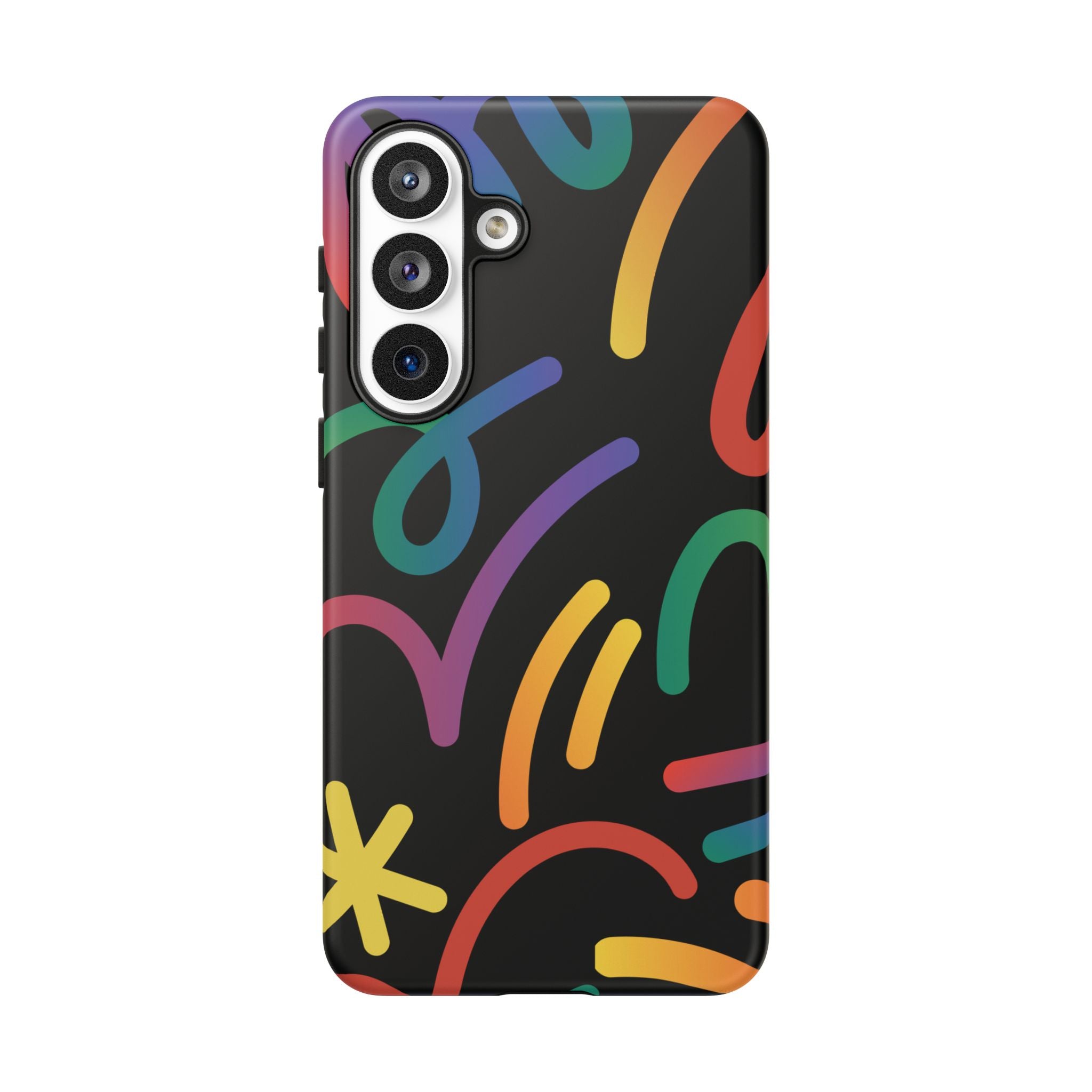 Colorful Doodle Tough Phone Case — Black Background Protective Cover