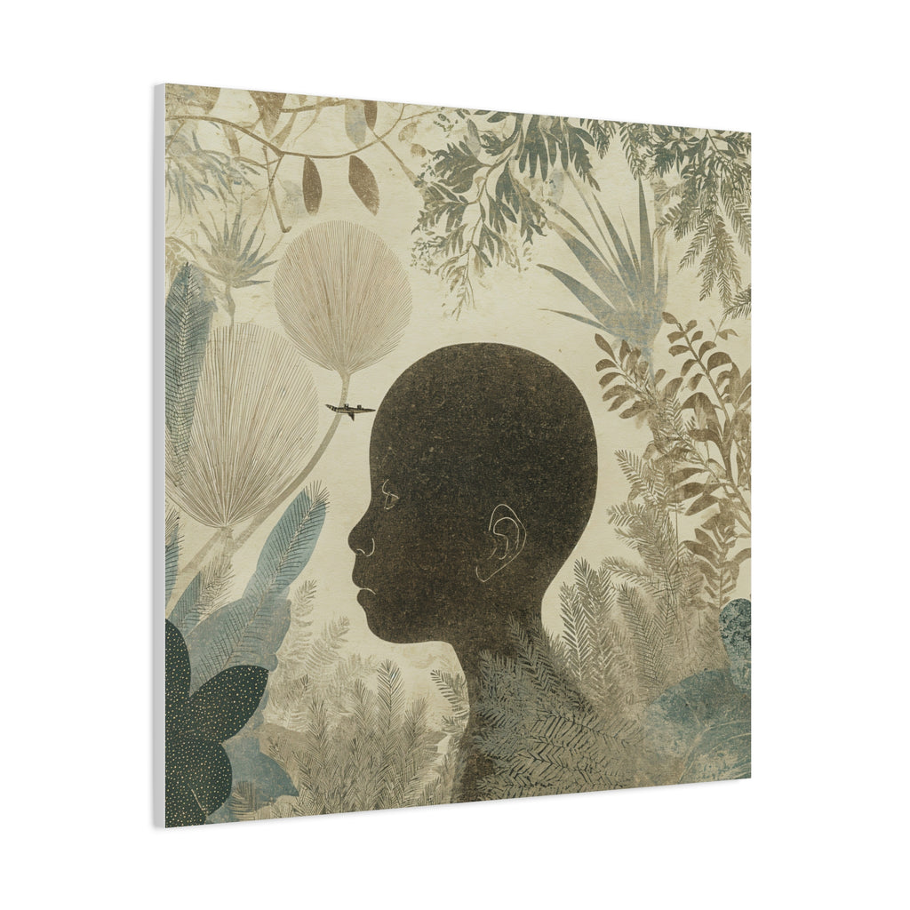 Matte Canvas Art – Silhouette Child in Botanical Dream (Stretched)