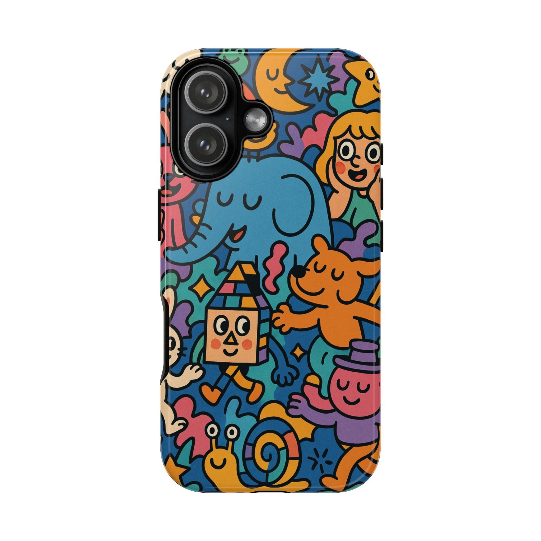 Colorful Doodle Phone Case — Cute Cartoon Animals & Characters