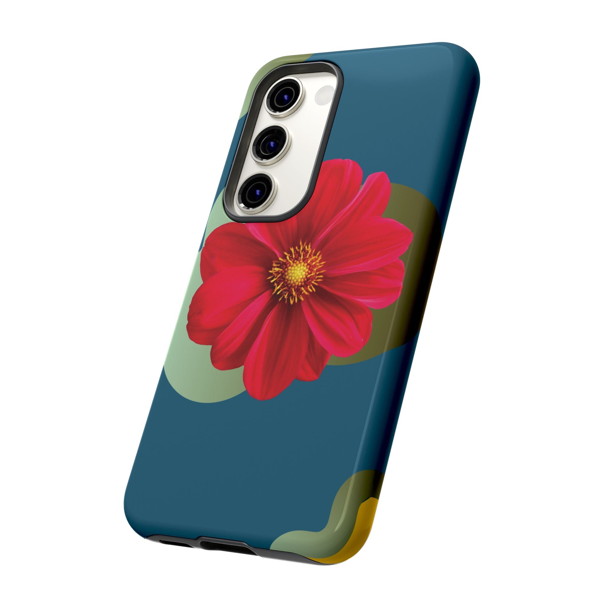 Floral Burst Tough Phone Case — Red Flower on Teal Protective Cover