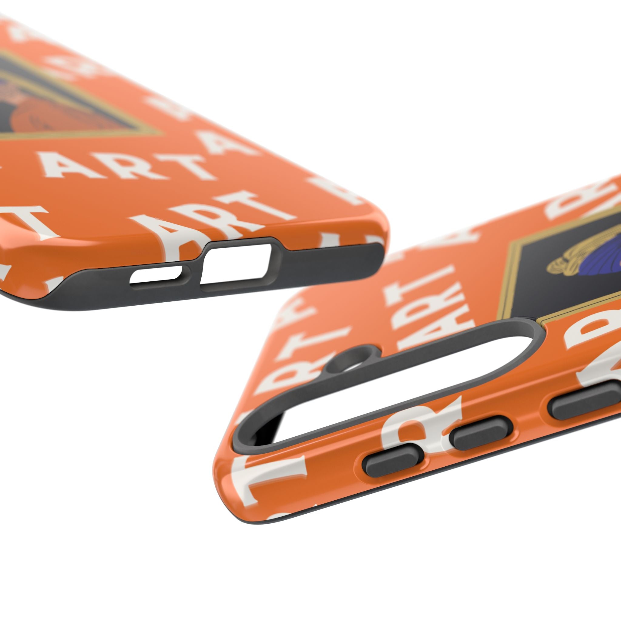 Bold Orange "ART" Pattern with Framed Girl with Pearl Earring Illustration