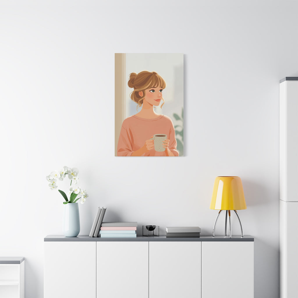 Portrait Canvas Print — Charming Woman Illustration Matte Stretched Wall Art