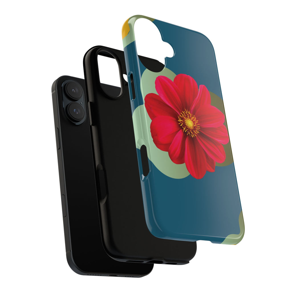 Floral Burst Tough Phone Case — Red Flower on Teal Protective Cover