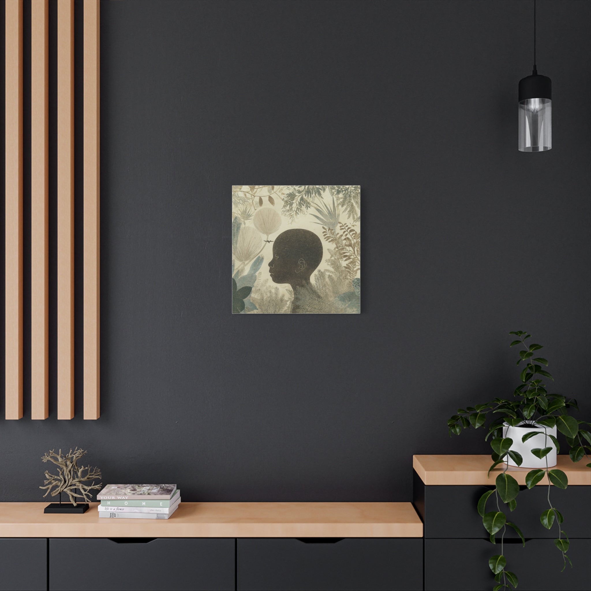 Matte Canvas Art – Silhouette Child in Botanical Dream (Stretched)