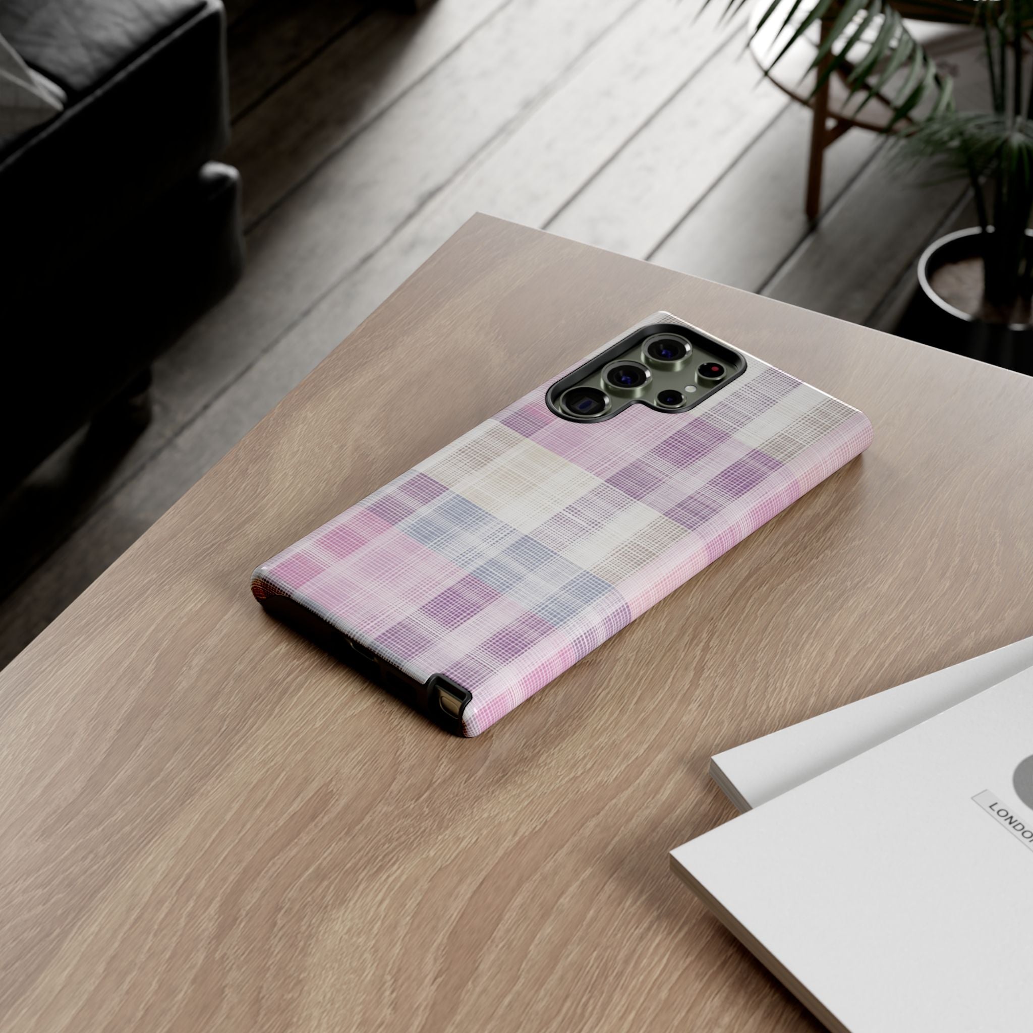 Pink Plaid Phone Case, Trendy Accessories, Birthday, Everyday Use, Tough Cases