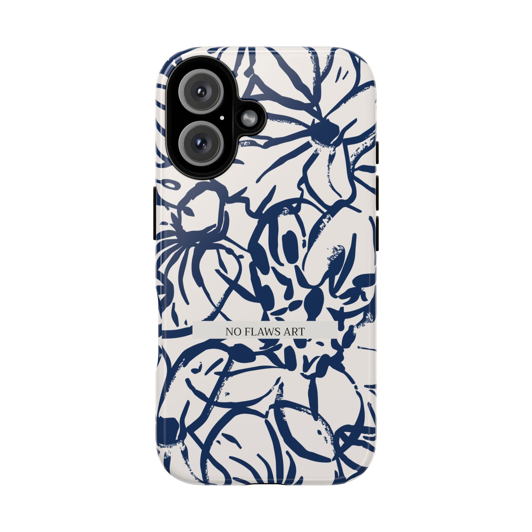 Navy Floral Tough Phone Case — "No Flaws Art" Protective Phone Cover