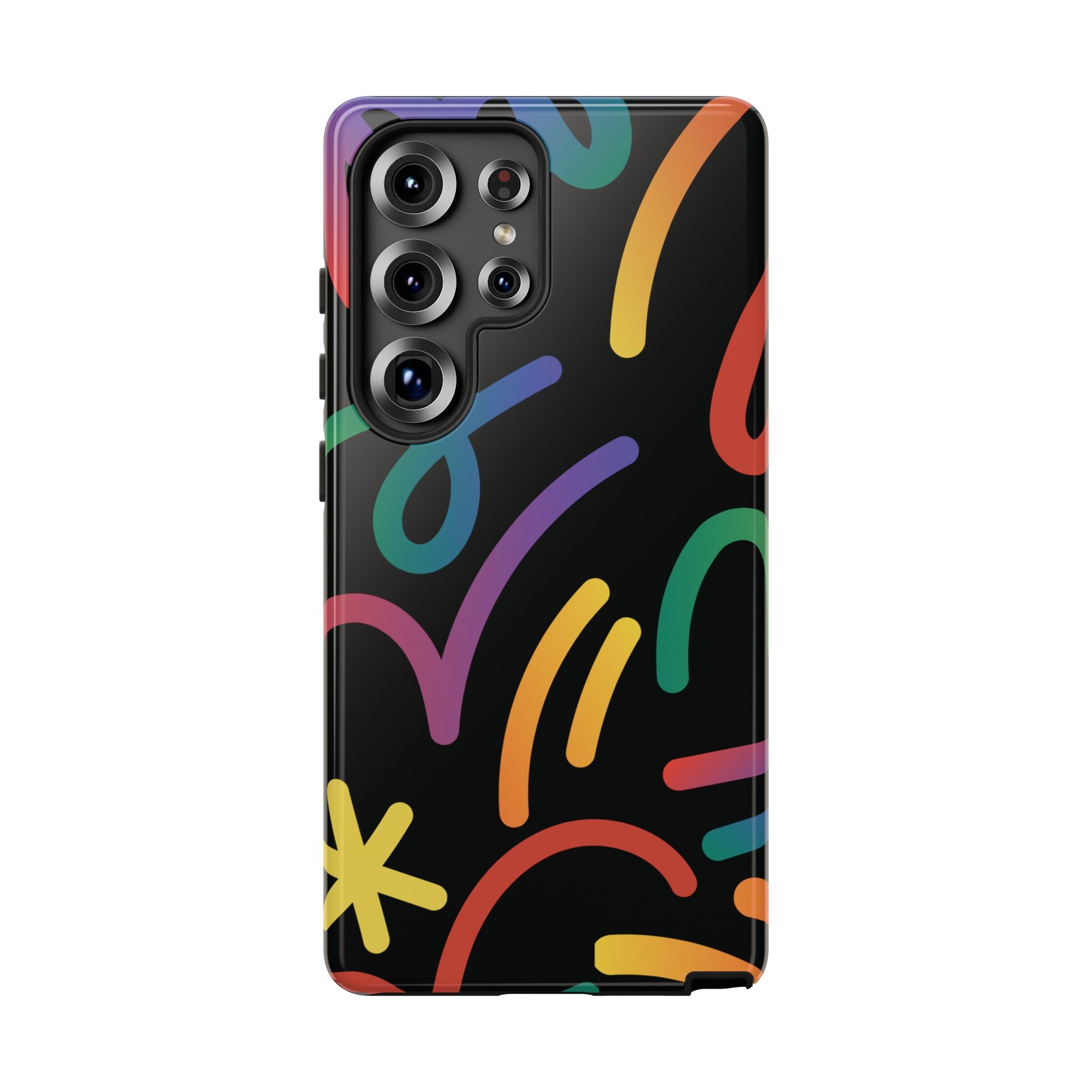 Colorful Doodle Tough Phone Case — Black Background Protective Cover