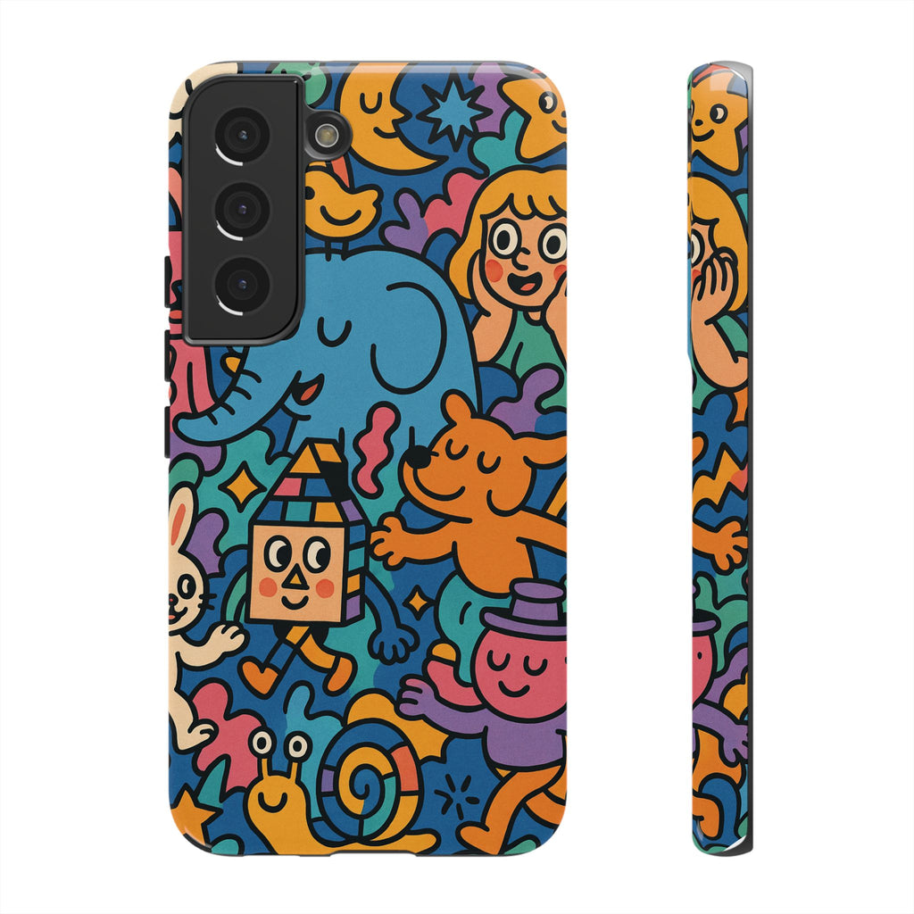 Colorful Doodle Phone Case — Cute Cartoon Animals & Characters