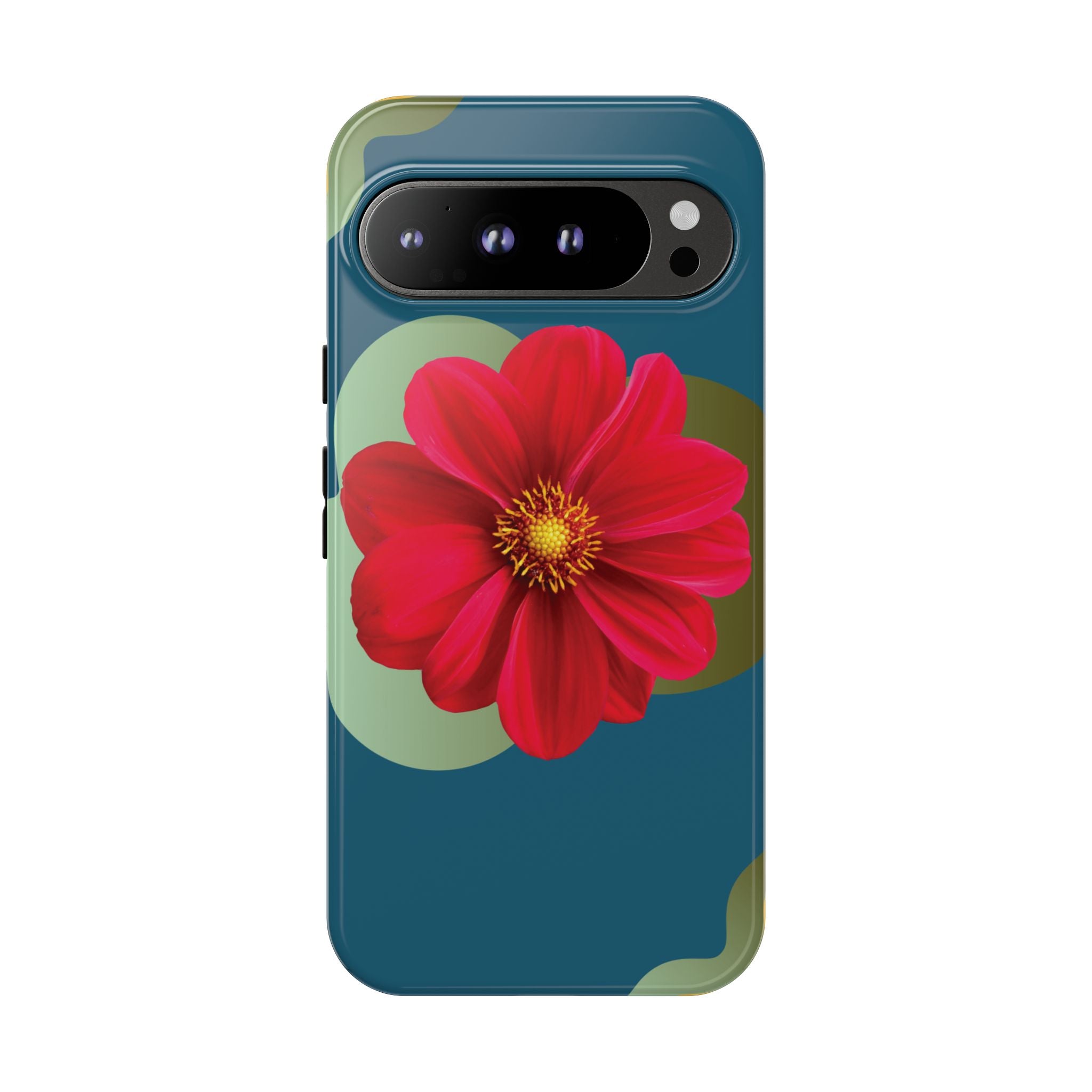 Floral Burst Tough Phone Case — Red Flower on Teal Protective Cover