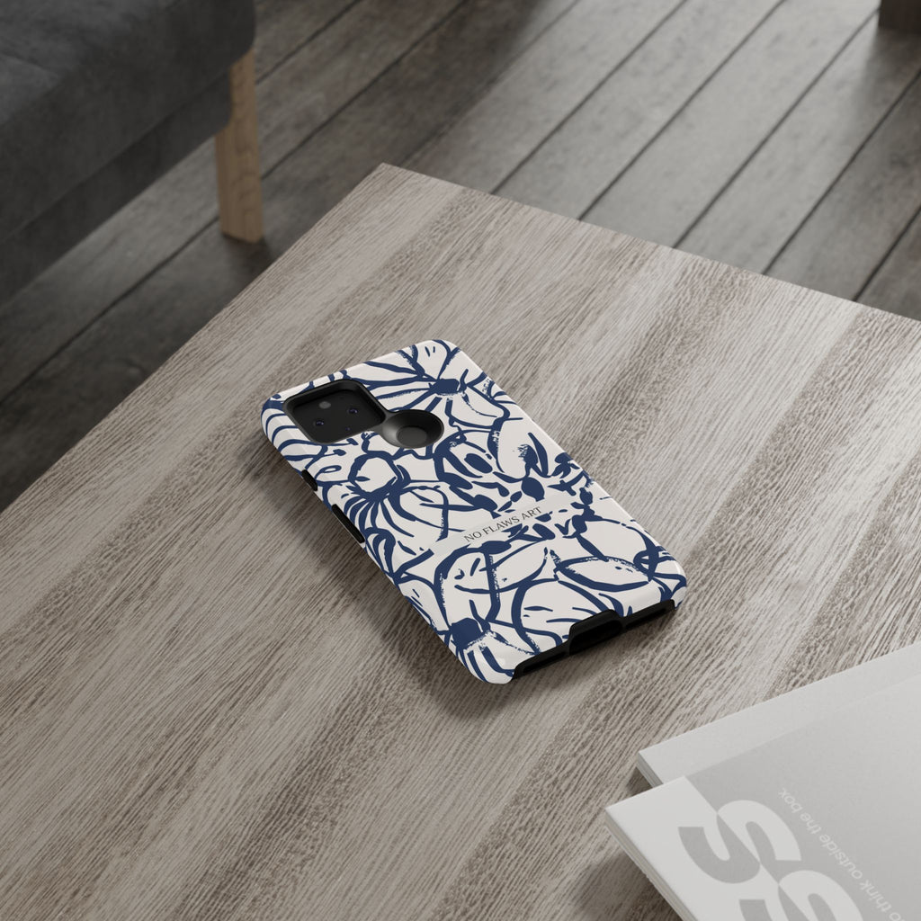 Navy Floral Tough Phone Case — "No Flaws Art" Protective Phone Cover