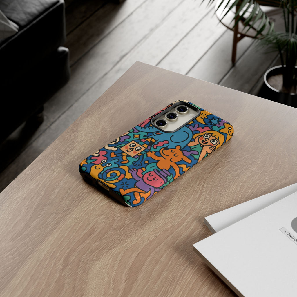 Colorful Doodle Phone Case — Cute Cartoon Animals & Characters