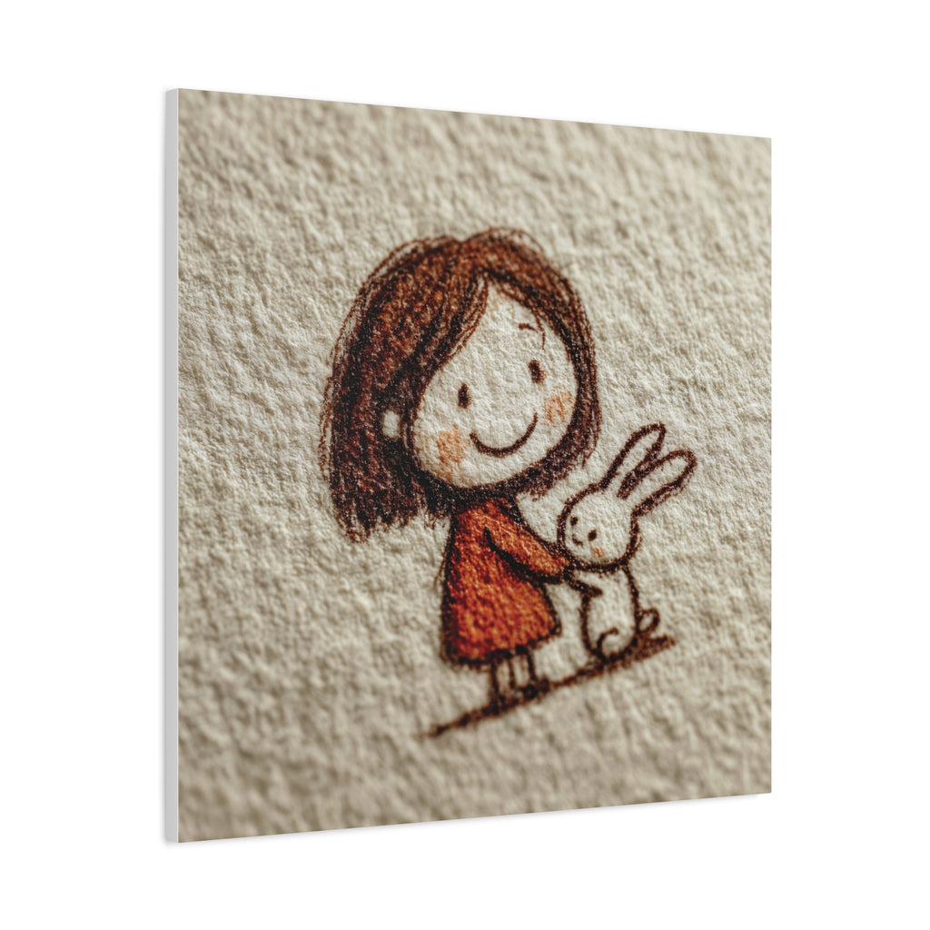 Cute Girl with Bunny Matte Canvas Wall Art – Stretched 1.25"