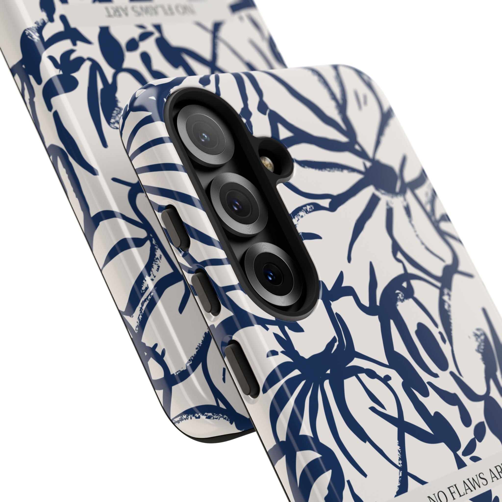 Navy Floral Tough Phone Case — "No Flaws Art" Protective Phone Cover