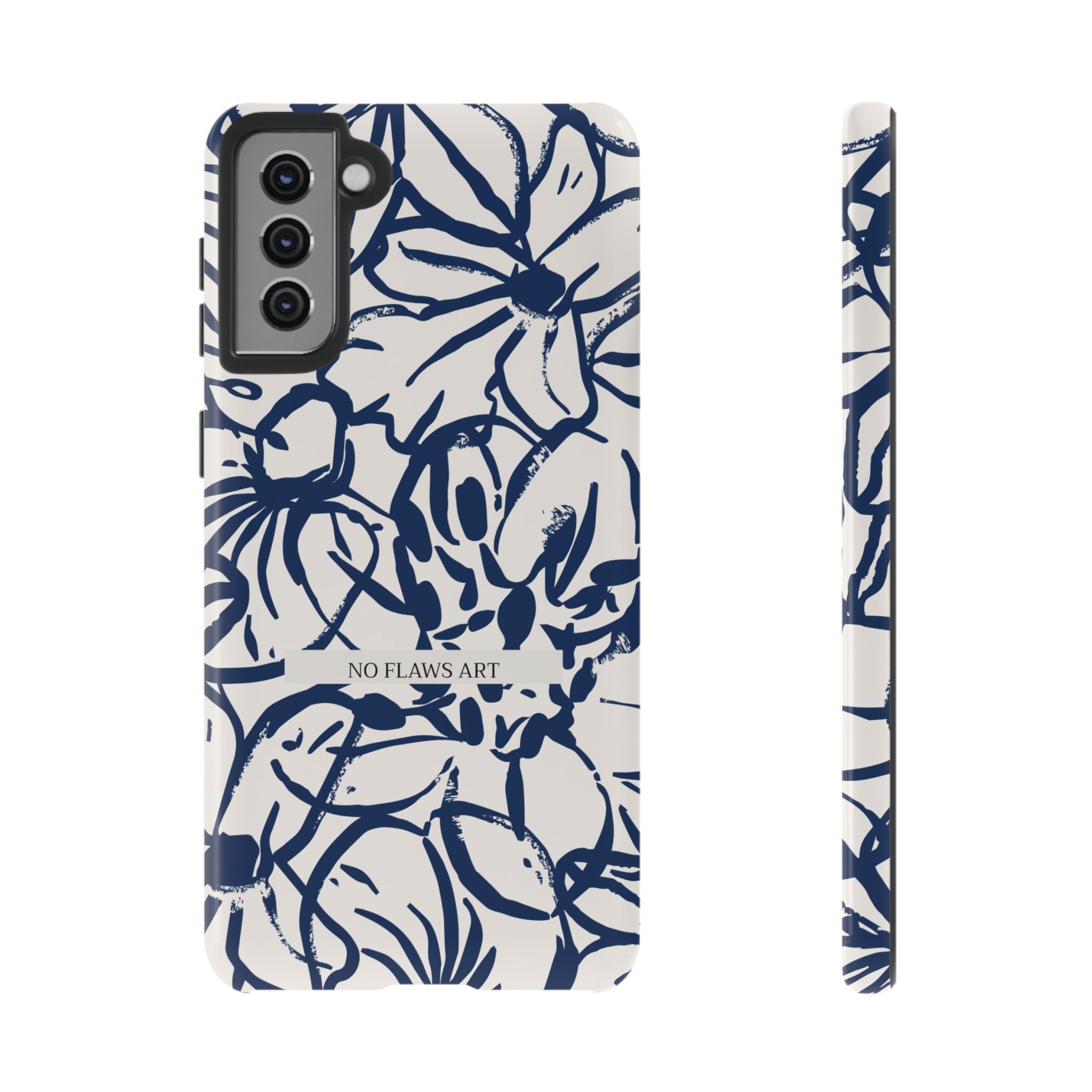 Navy Floral Tough Phone Case — "No Flaws Art" Protective Phone Cover